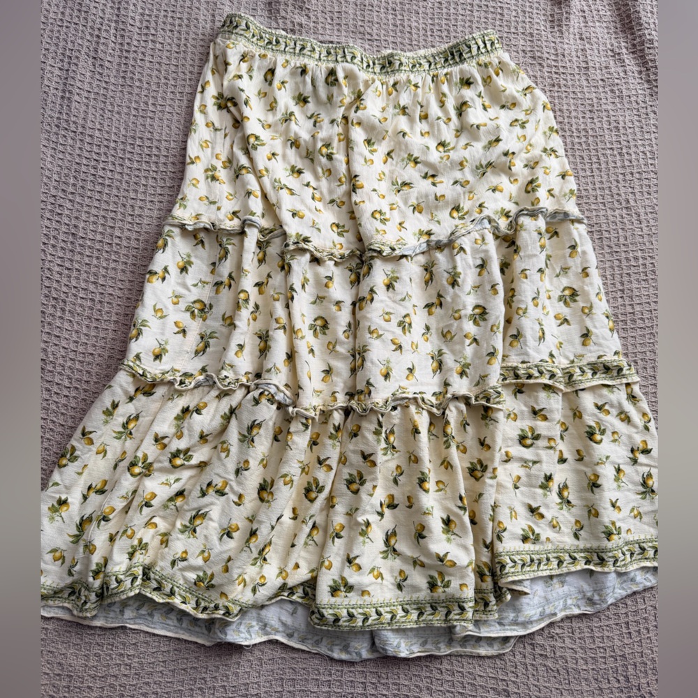 MAX STUDIO Lemon Print Maxi Skirt In Tiered size 1X Yellow Ruffle Womens - Picture 2 of 7